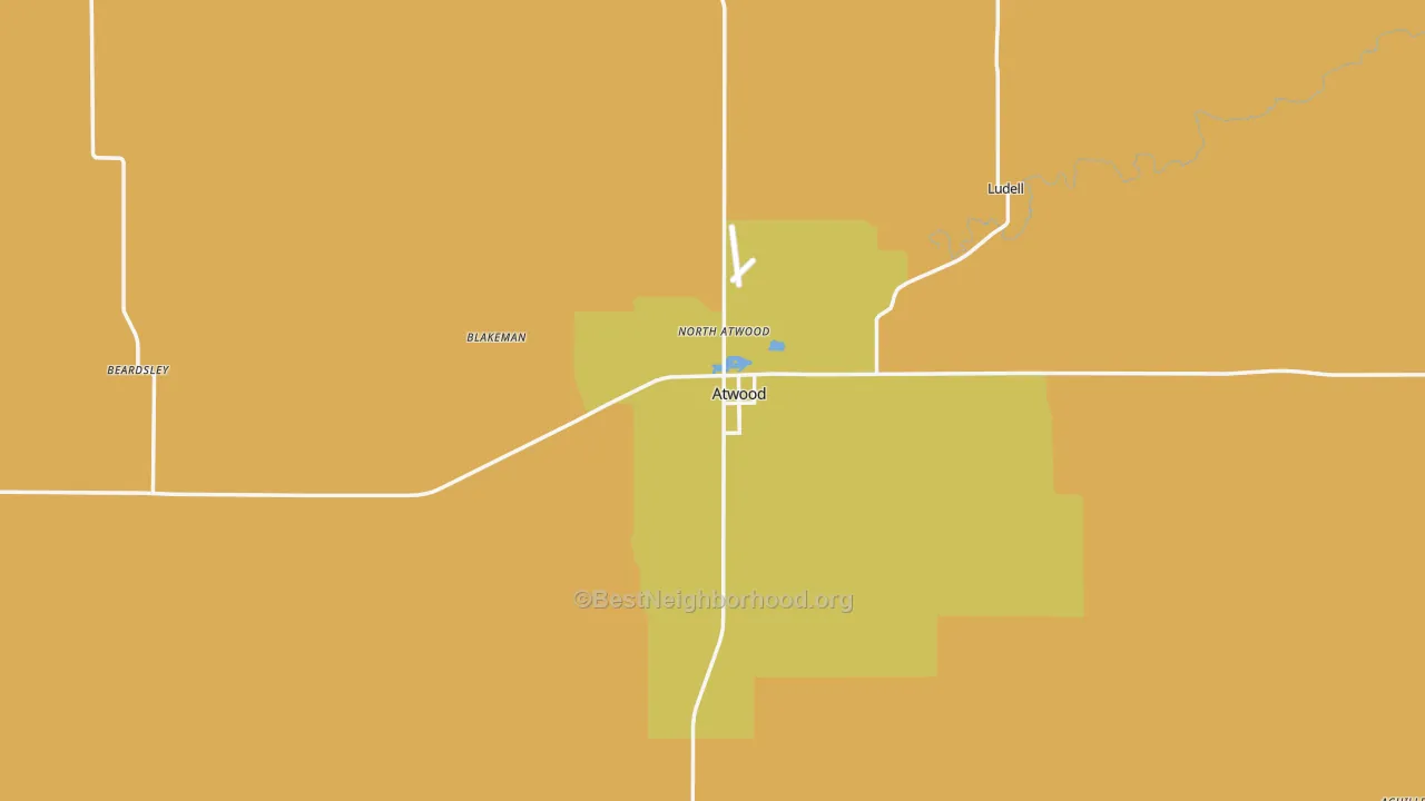 Map of the best neighborhoods in the Rawlins County area, with better matches in green and worse matches in red