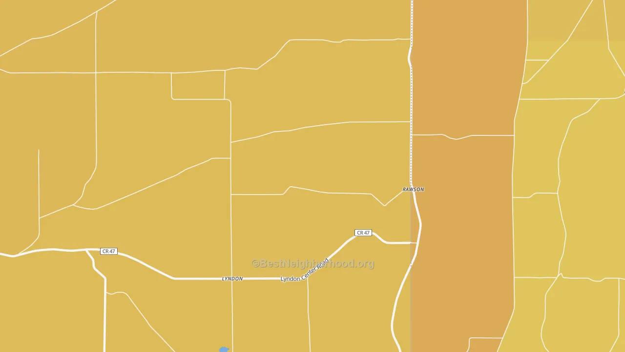 Map of the best neighborhoods in the Rawson area, with better matches in green and worse matches in red