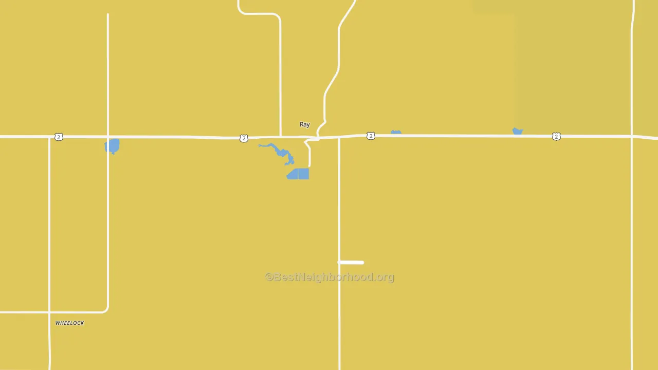 Map of the best neighborhoods in the Ray area, with better matches in green and worse matches in red