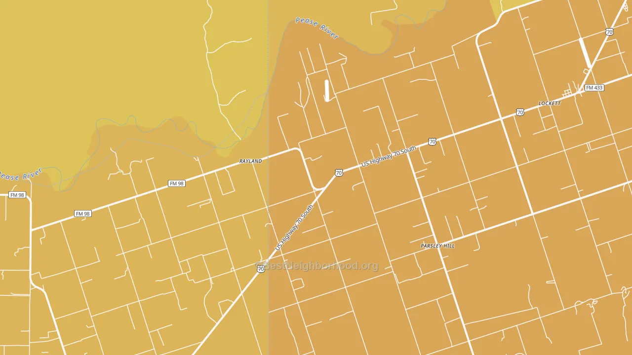 Map of the best neighborhoods in the Rayland area, with better matches in green and worse matches in red