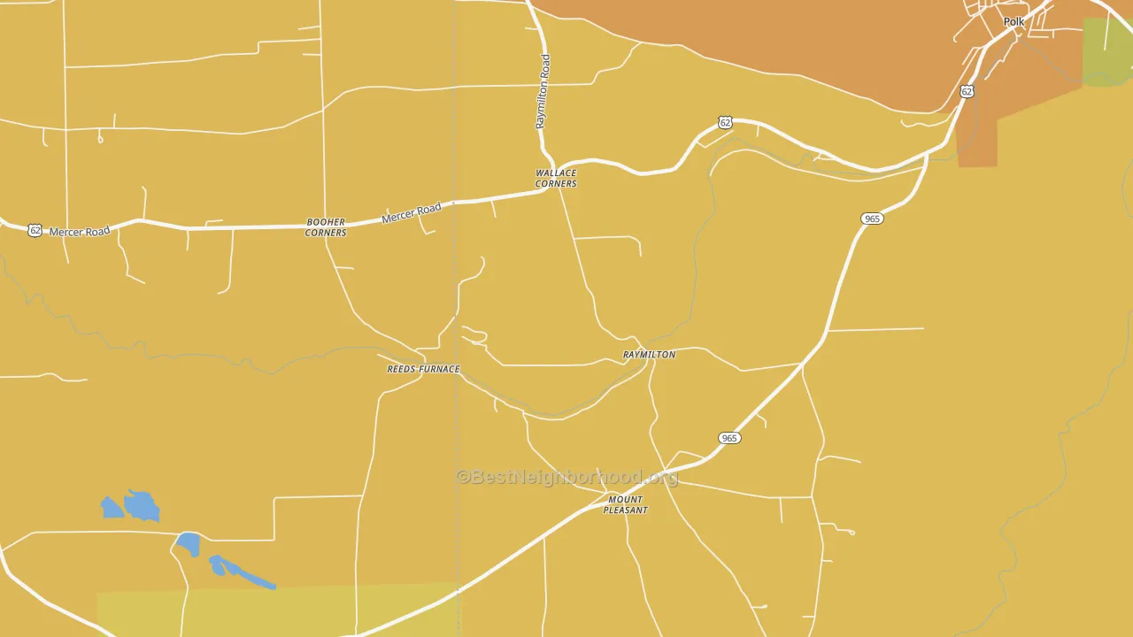 Map of the best neighborhoods in the Raymilton area, with better matches in green and worse matches in red