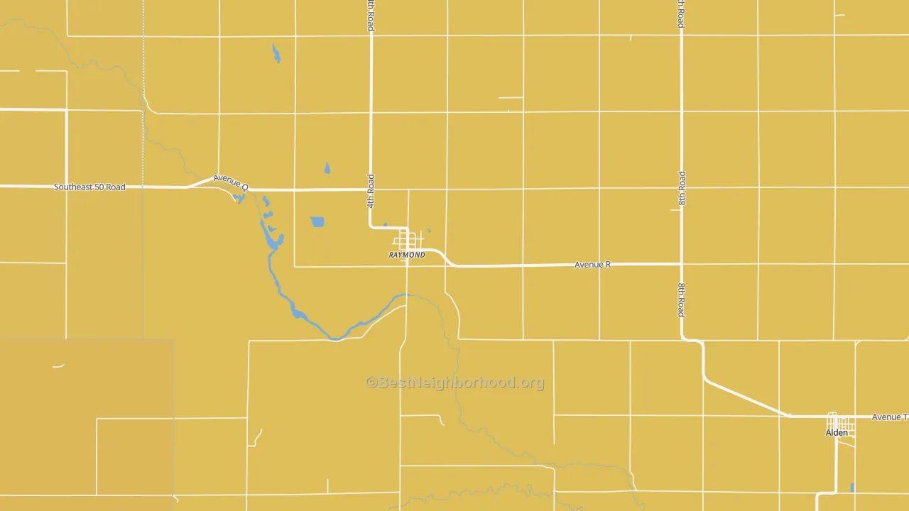 Map of the best neighborhoods in the Raymond area, with better matches in green and worse matches in red