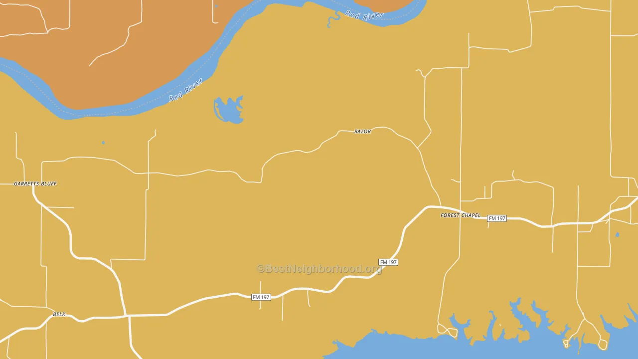 Map of the best neighborhoods in the Razor area, with better matches in green and worse matches in red