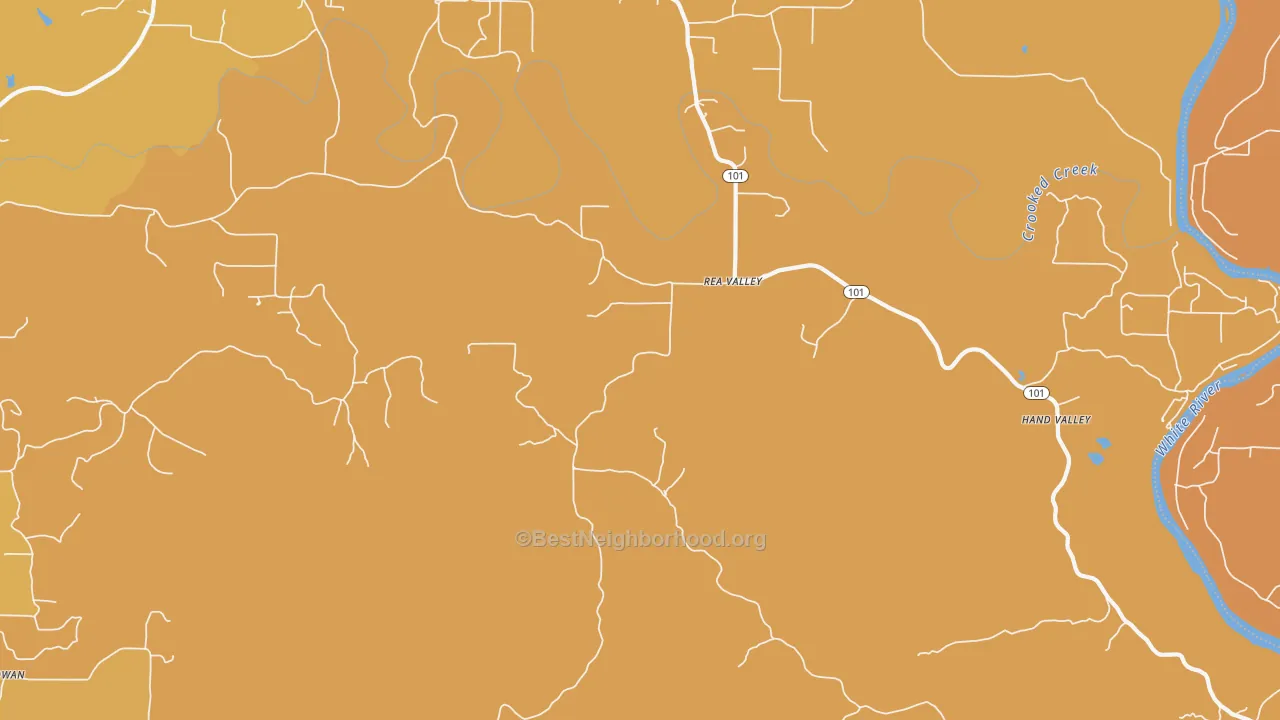 Map of the best neighborhoods in the Rea Valley area, with better matches in green and worse matches in red