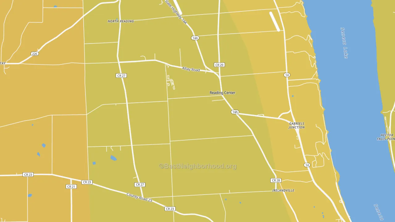 Map of the best neighborhoods in the Reading Center area, with better matches in green and worse matches in red
