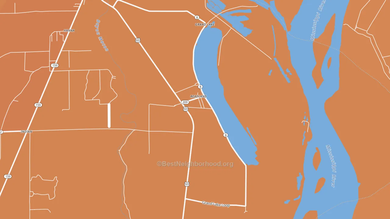 Map of the best neighborhoods in the Readland area, with better matches in green and worse matches in red