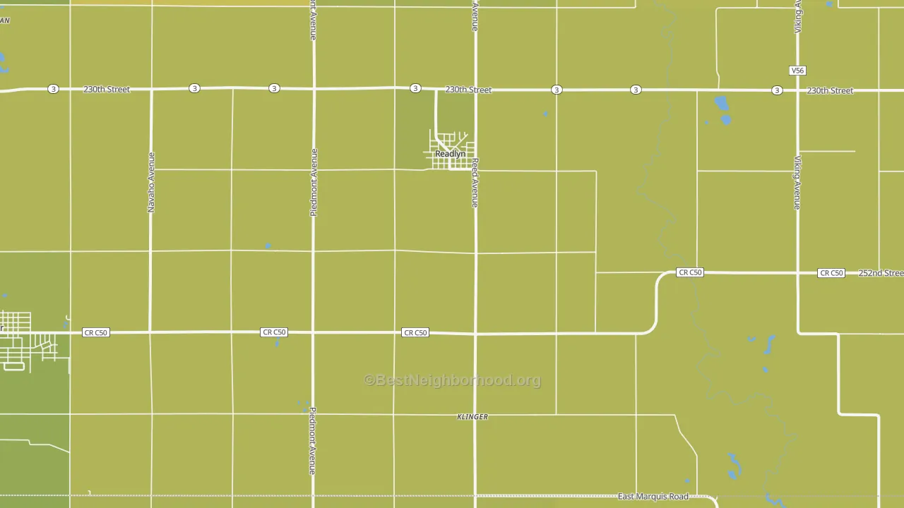 Map of the best neighborhoods in the Readlyn area, with better matches in green and worse matches in red