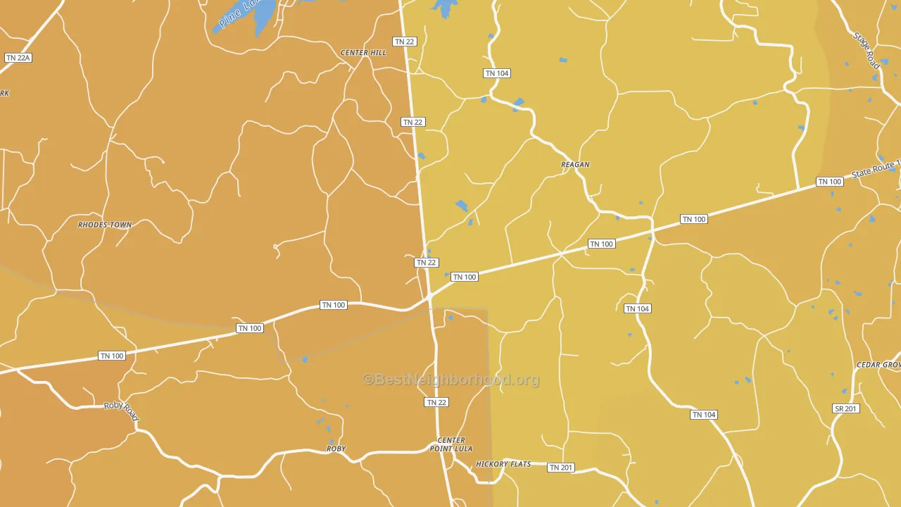 Map of the best neighborhoods in the Reagan area, with better matches in green and worse matches in red