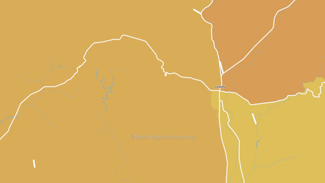 Map of the best neighborhoods in the Real County area, with better matches in green and worse matches in red