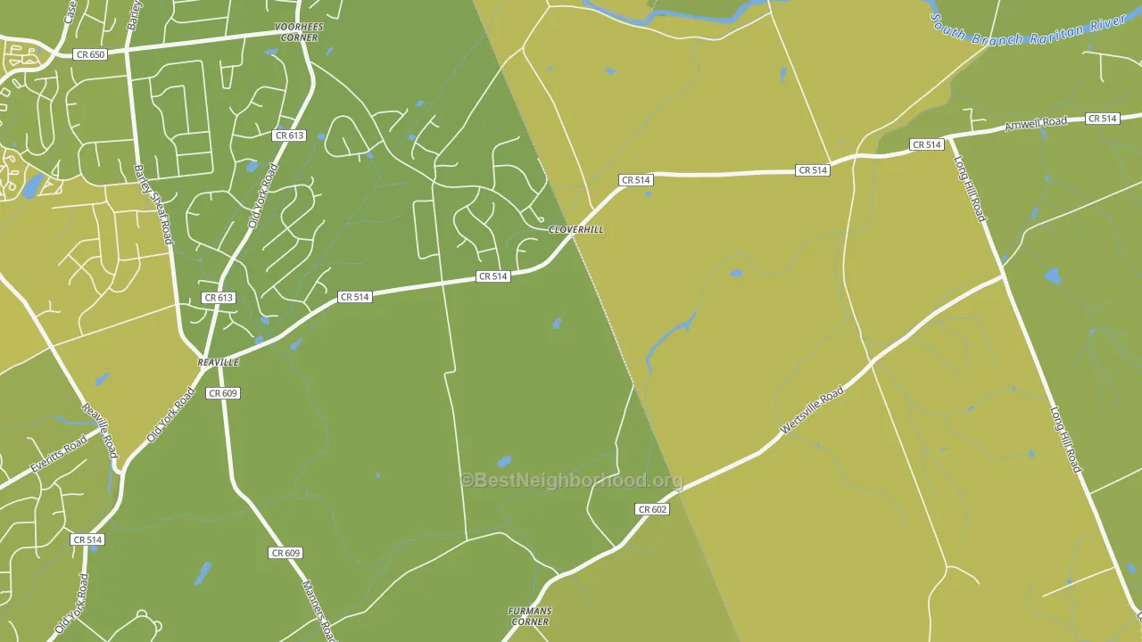 Map of the best neighborhoods in the Reaville area, with better matches in green and worse matches in red