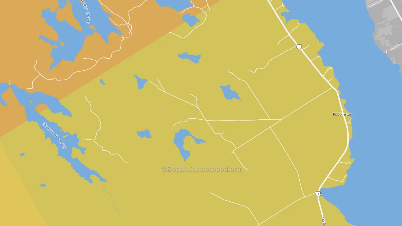 Map of the best neighborhoods in the Red Beach area, with better matches in green and worse matches in red