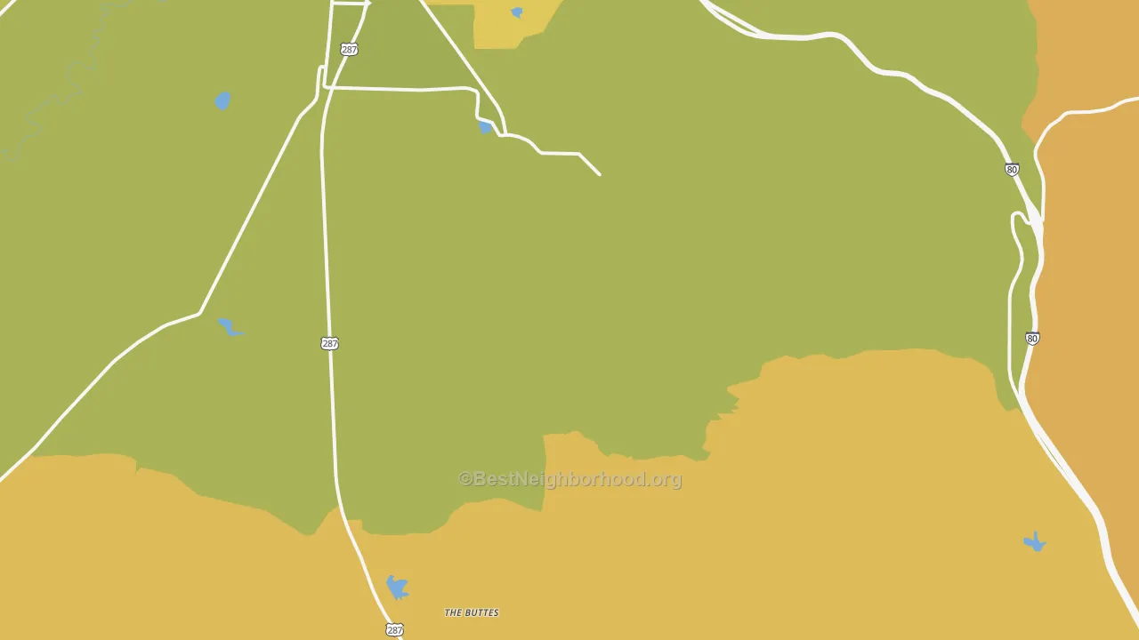 Map of the best neighborhoods in the Red Buttes area, with better matches in green and worse matches in red