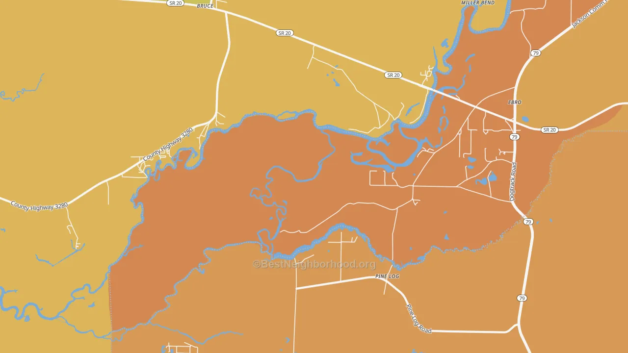 Map of the best neighborhoods in the Red Head area, with better matches in green and worse matches in red