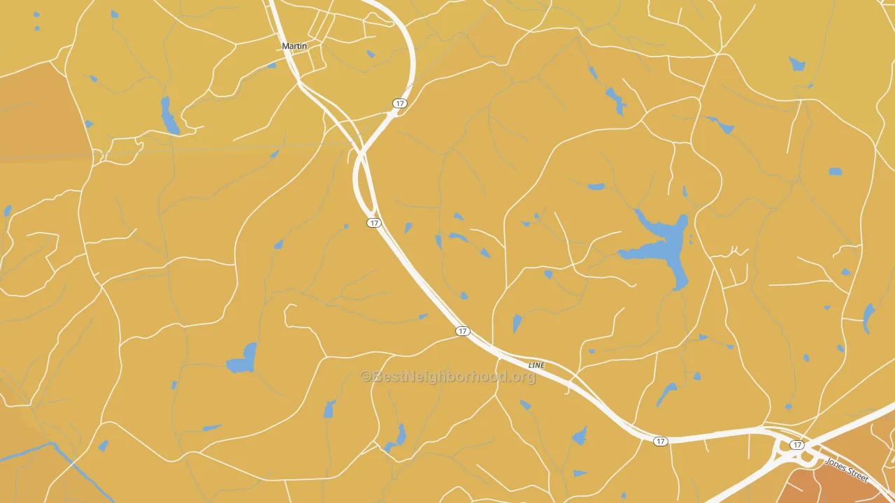 Map of the best neighborhoods in the Red Hill area, with better matches in green and worse matches in red