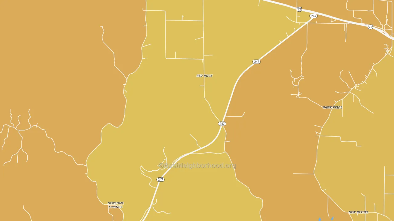 Map of the best neighborhoods in the Red Rock area, with better matches in green and worse matches in red