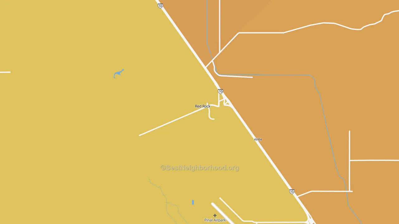 Map of the best neighborhoods in the Red Rock area, with better matches in green and worse matches in red