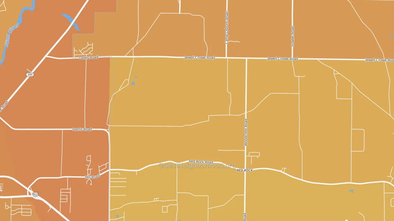 Map of the best neighborhoods in the Red Rock area, with better matches in green and worse matches in red