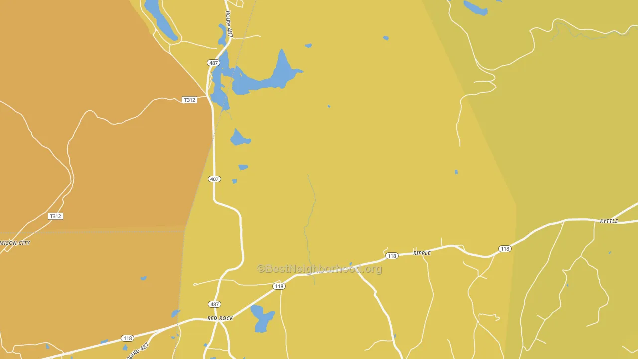 Map of the best neighborhoods in the Red Rock area, with better matches in green and worse matches in red