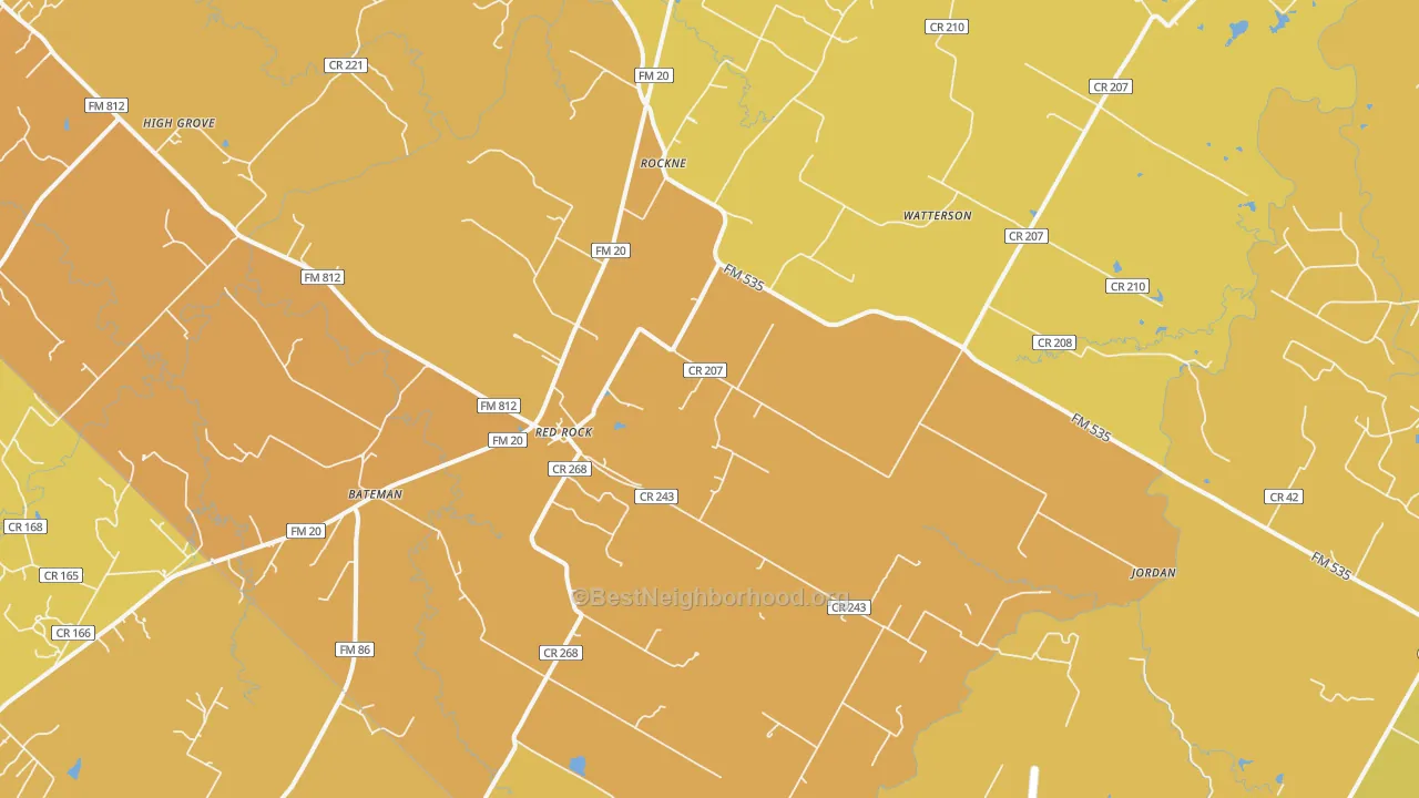 Map of the best neighborhoods in the Red Rock area, with better matches in green and worse matches in red