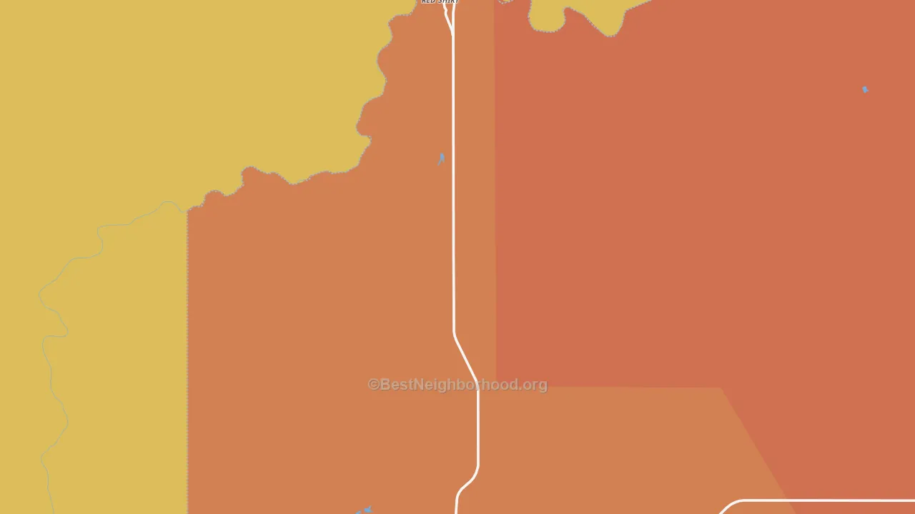 Map of the best neighborhoods in the Red Shirt area, with better matches in green and worse matches in red