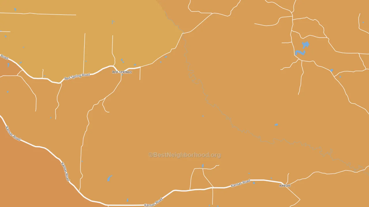 Map of the best neighborhoods in the Red Springs area, with better matches in green and worse matches in red