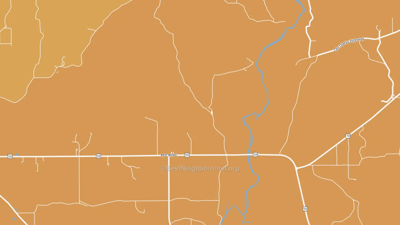 Map of the best neighborhoods in the Red Wing area, with better matches in green and worse matches in red