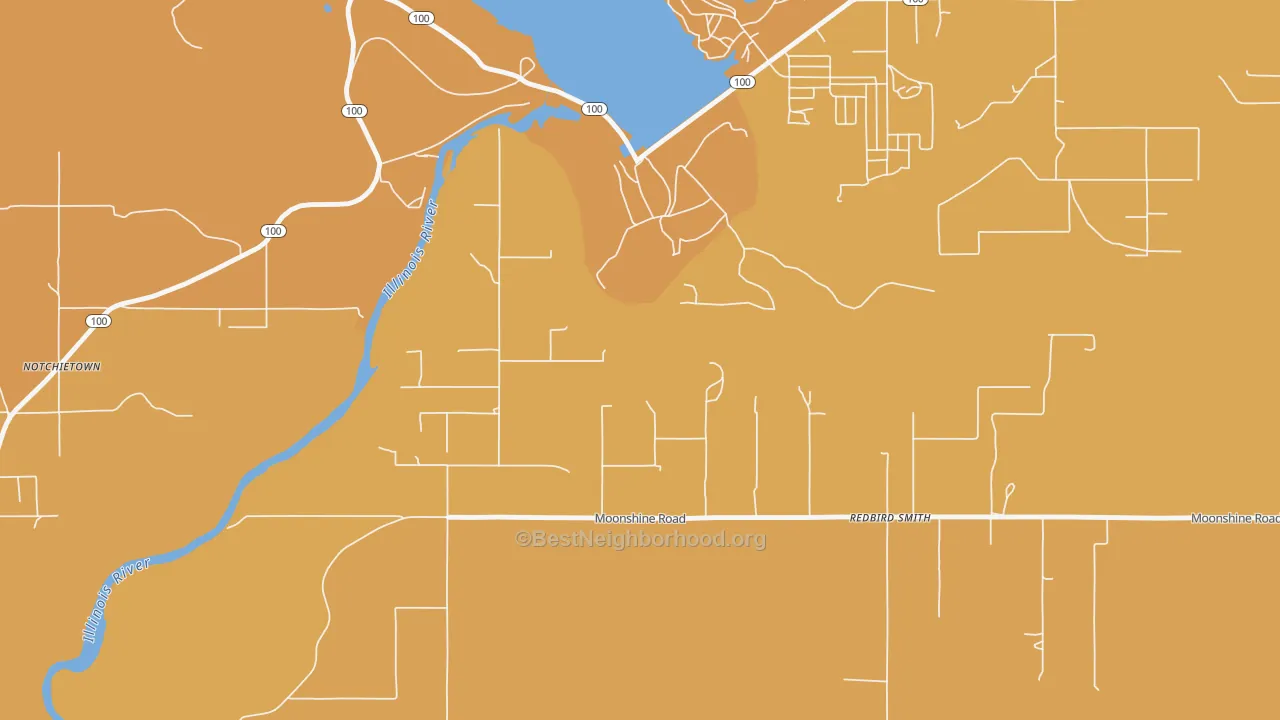 Map of the best neighborhoods in the Redbird Smith area, with better matches in green and worse matches in red