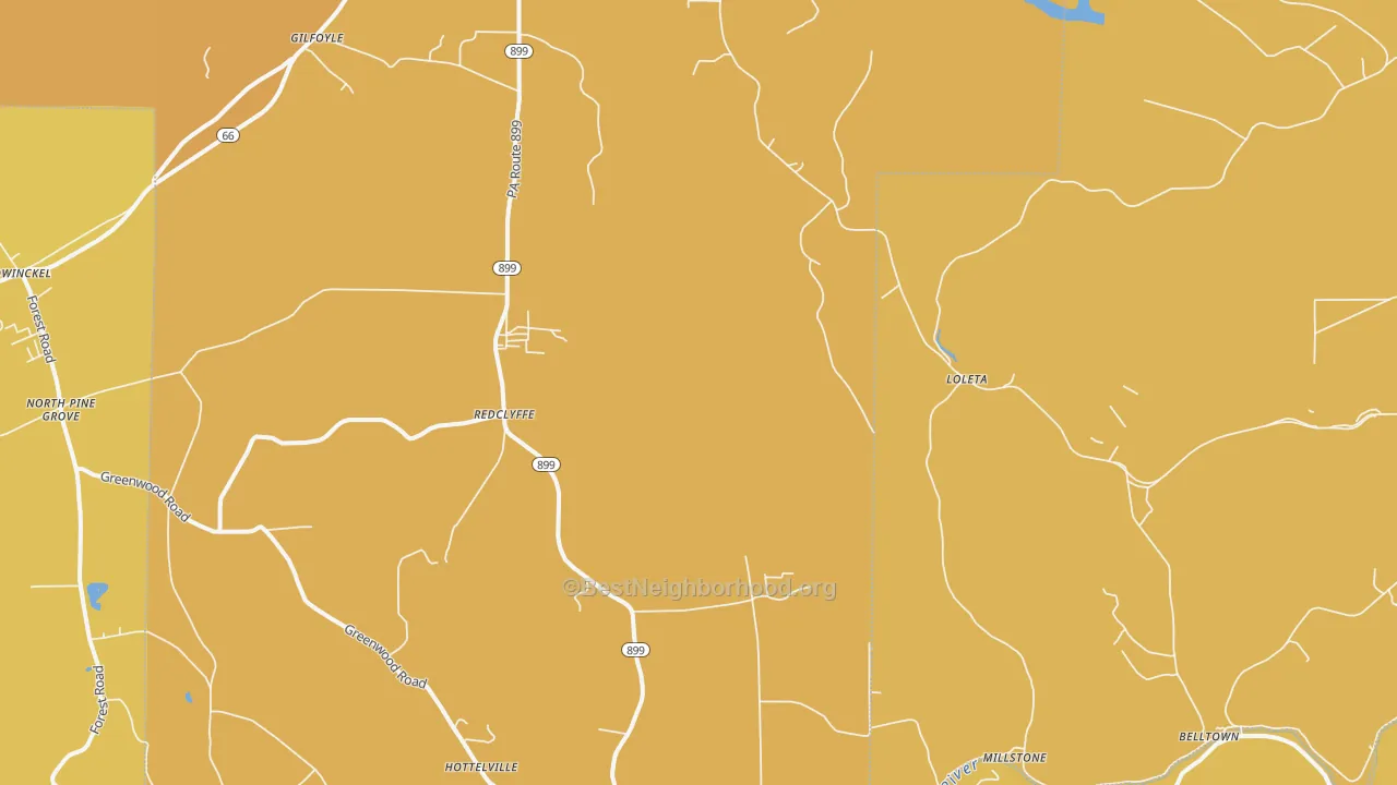 Map of the best neighborhoods in the Redclyffe area, with better matches in green and worse matches in red