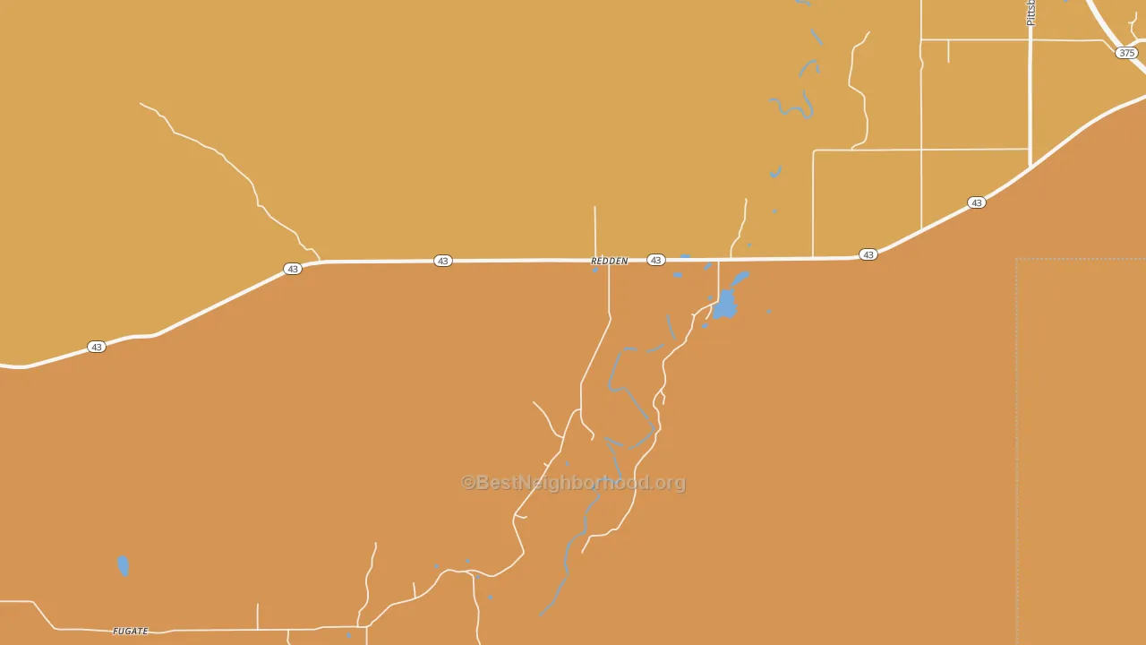Map of the best neighborhoods in the Redden area, with better matches in green and worse matches in red