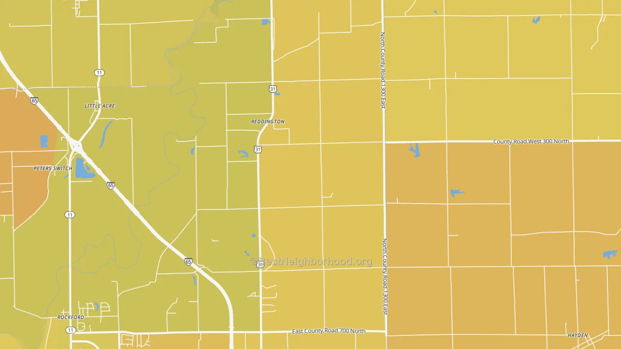 Map of the best neighborhoods in the Reddington area, with better matches in green and worse matches in red