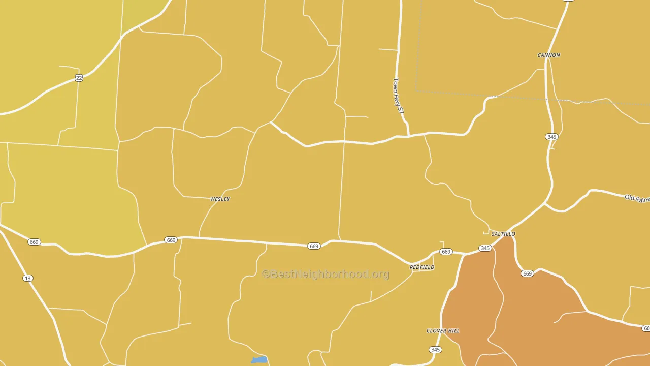 Map of the best neighborhoods in the Redfield area, with better matches in green and worse matches in red