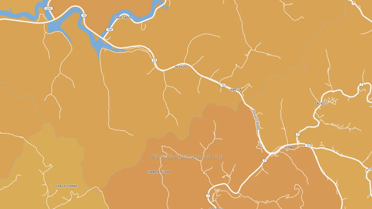 Map of the best neighborhoods in the Redfox area, with better matches in green and worse matches in red