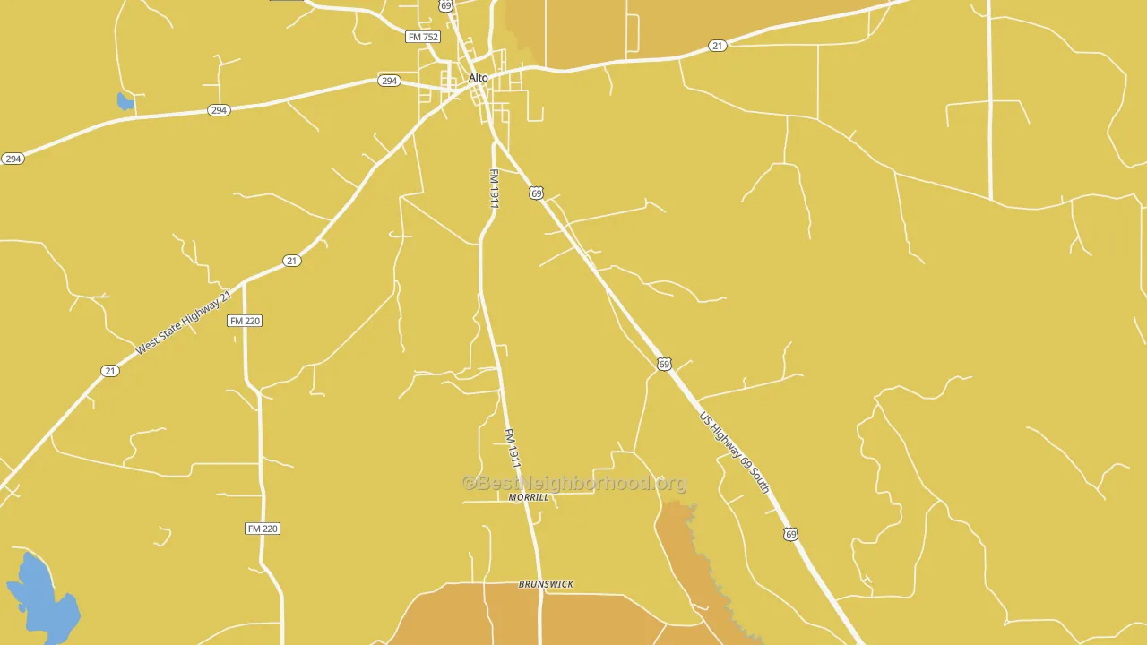 Map of the best neighborhoods in the Redlawn area, with better matches in green and worse matches in red