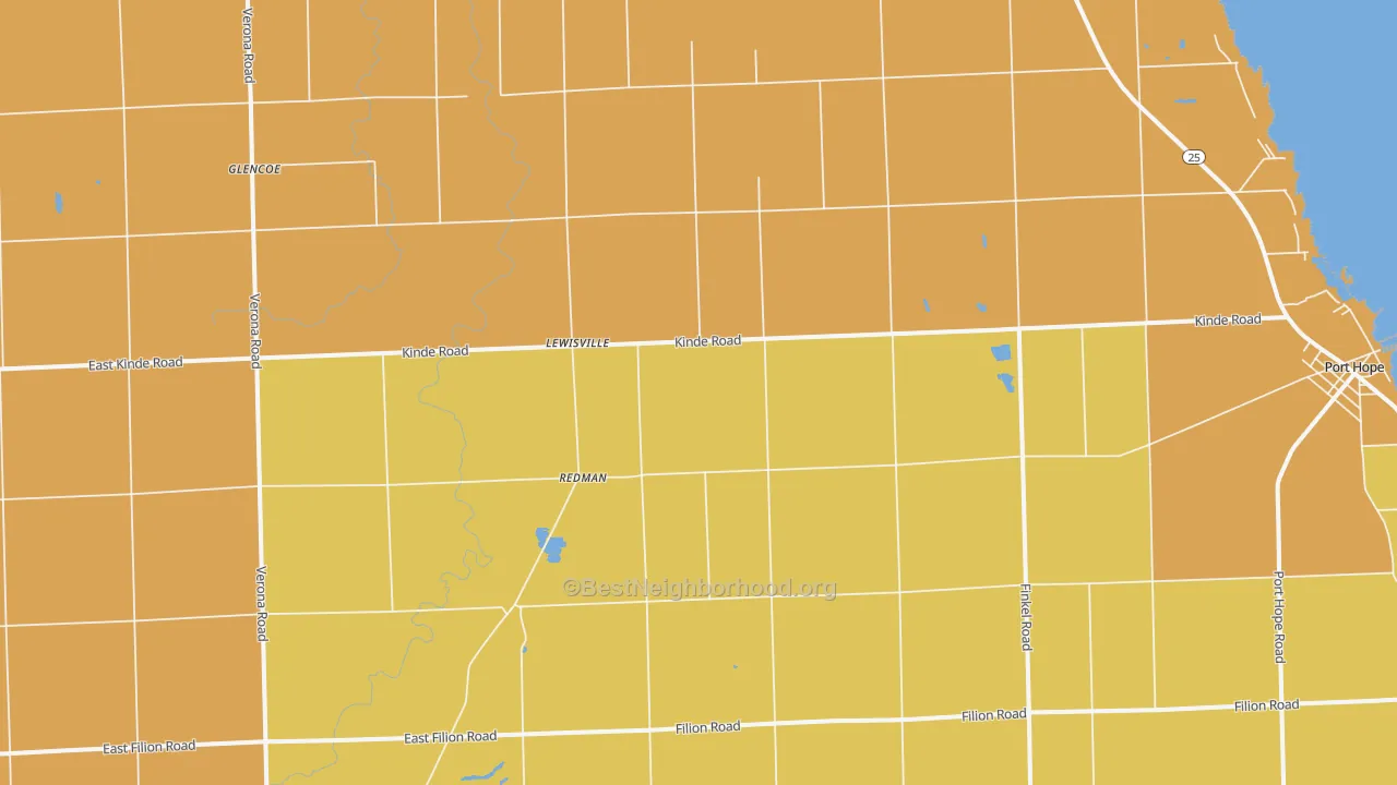 Map of the best neighborhoods in the Redman area, with better matches in green and worse matches in red
