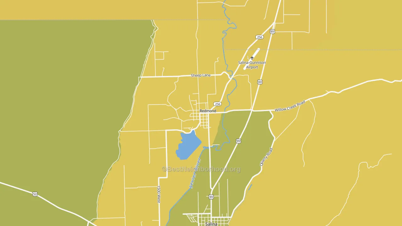 Map of the best neighborhoods in the Redmond area, with better matches in green and worse matches in red