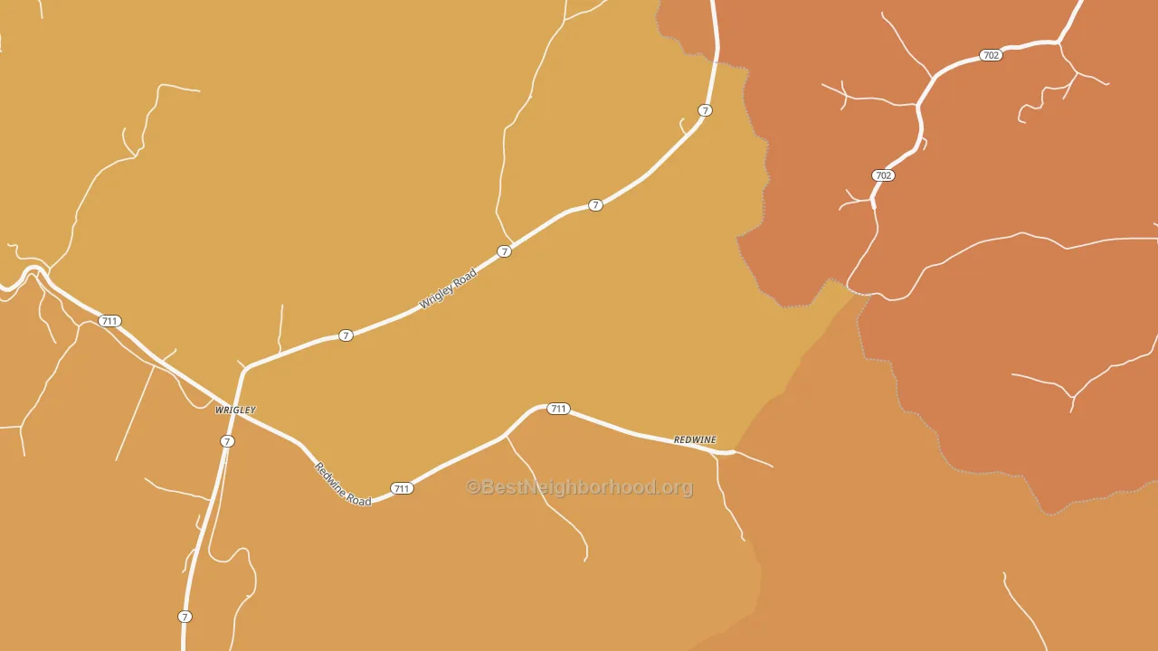 Map of the best neighborhoods in the Redwine area, with better matches in green and worse matches in red