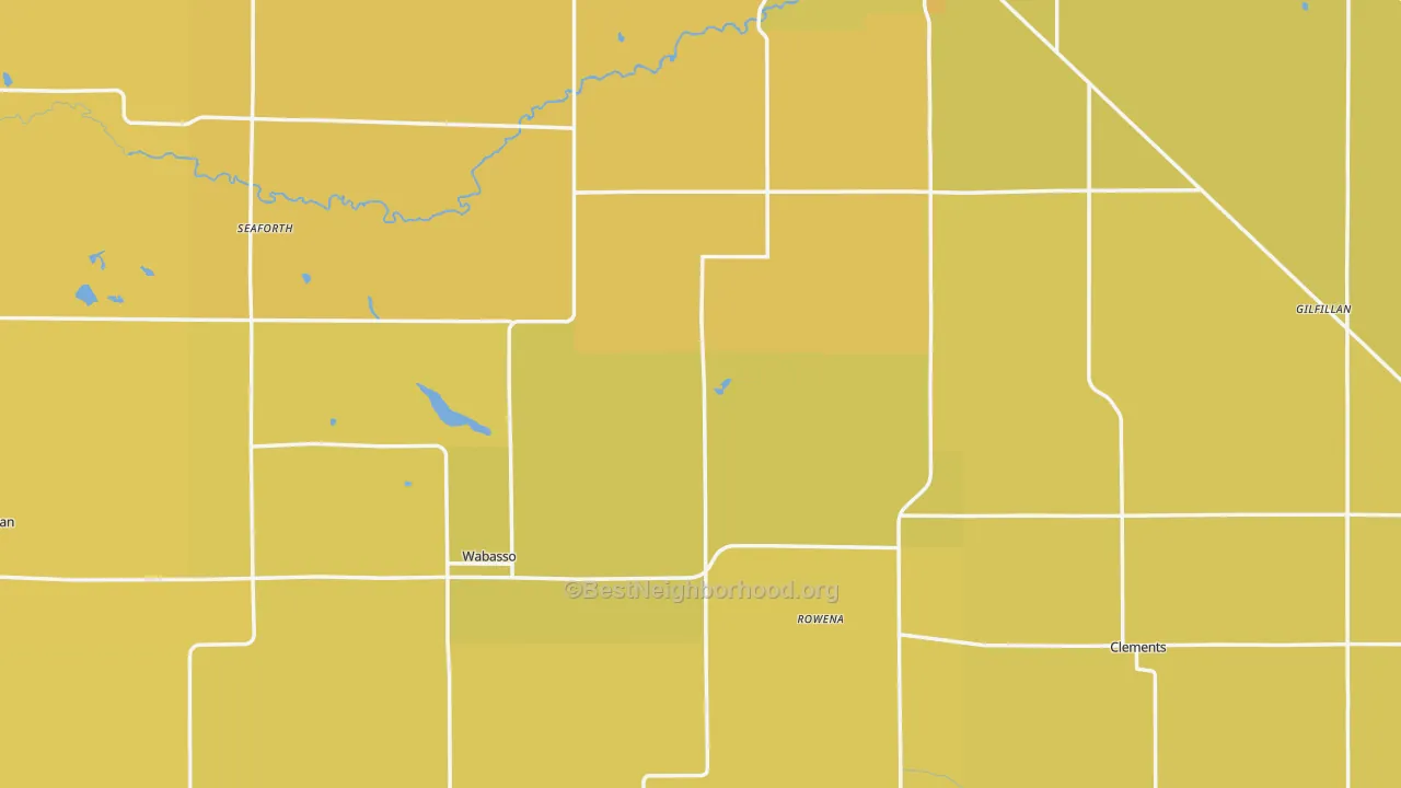 Map of the best neighborhoods in the Redwood County area, with better matches in green and worse matches in red