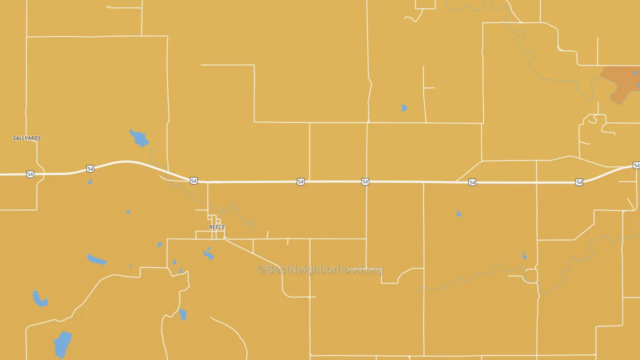 Map of the best neighborhoods in the Reece area, with better matches in green and worse matches in red
