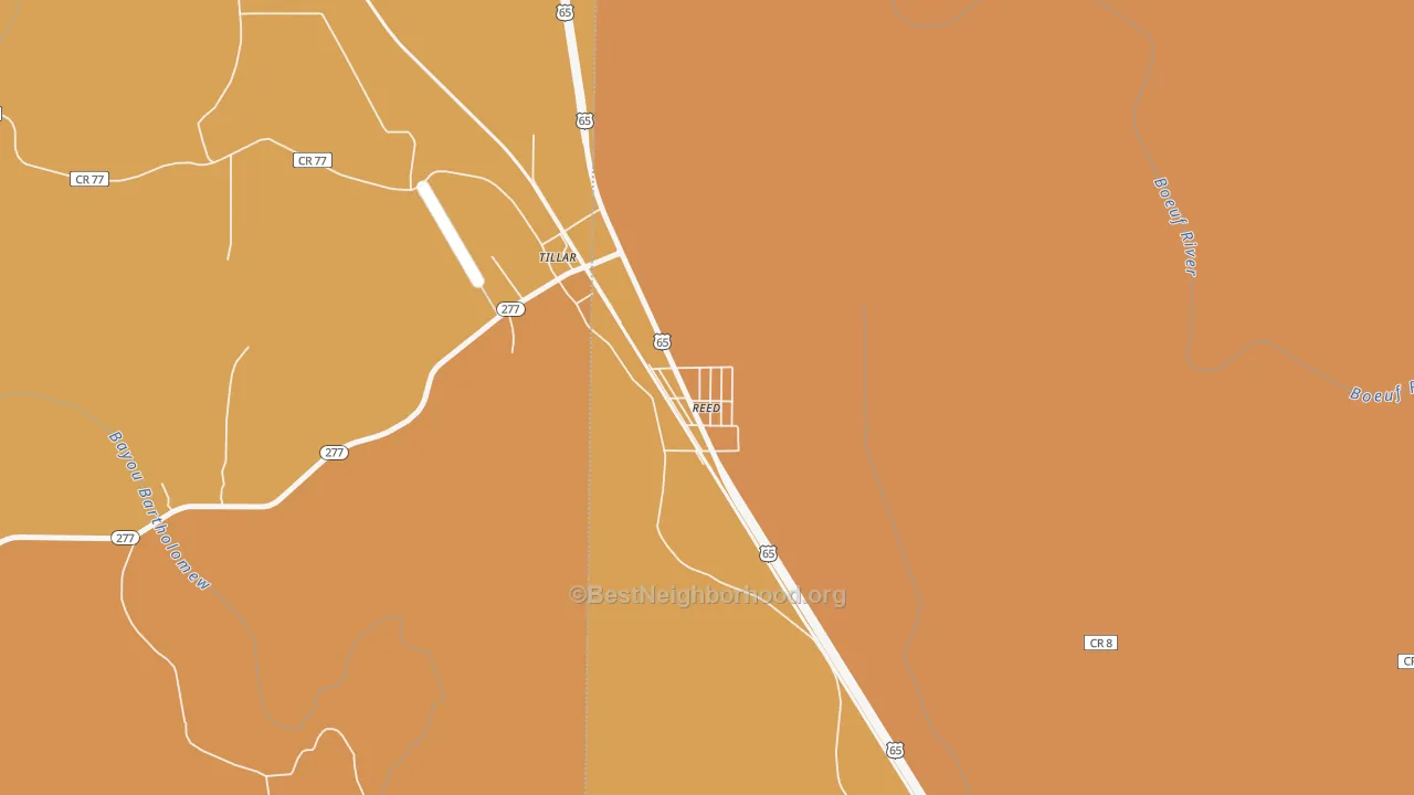 Map of the best neighborhoods in the Reed area, with better matches in green and worse matches in red