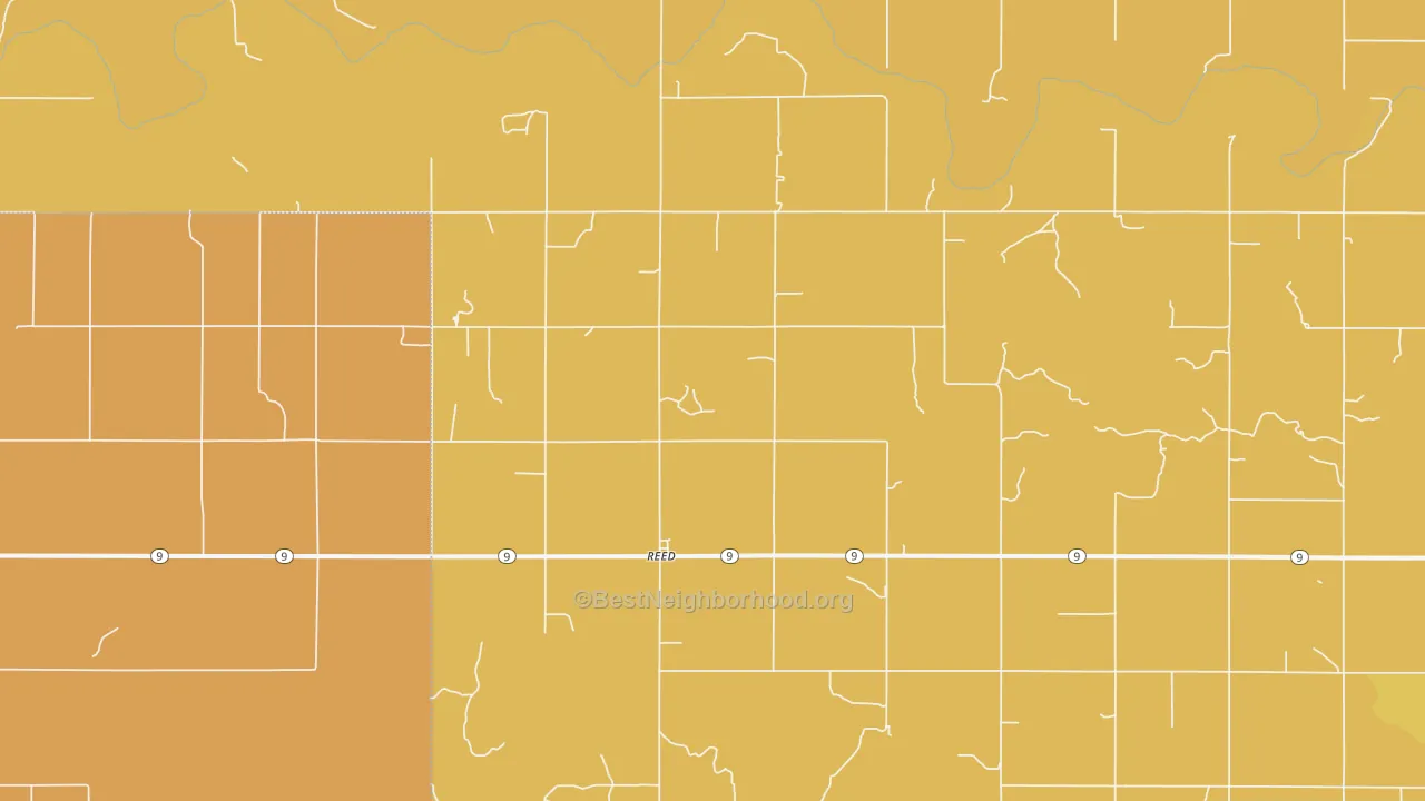 Map of the best neighborhoods in the Reed area, with better matches in green and worse matches in red