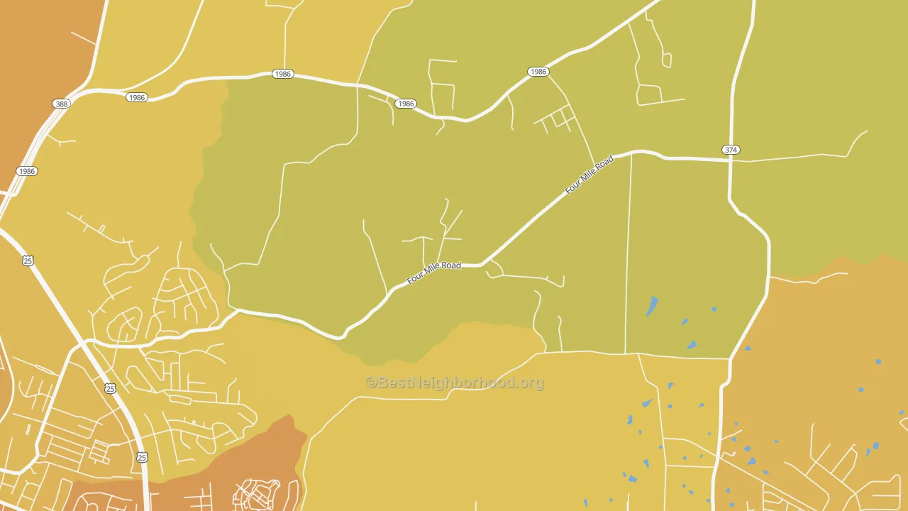 Map of the best neighborhoods in the Reeds Crossing area, with better matches in green and worse matches in red