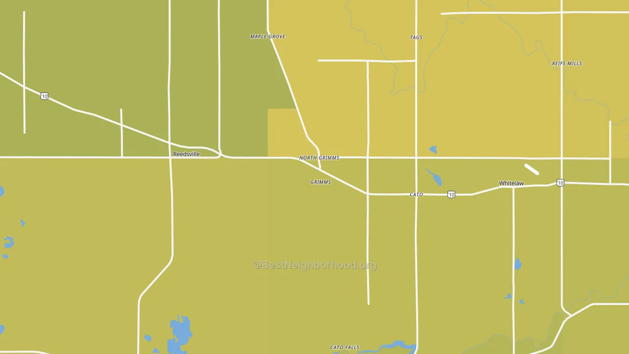 Map of the best neighborhoods in the Reedsville area, with better matches in green and worse matches in red