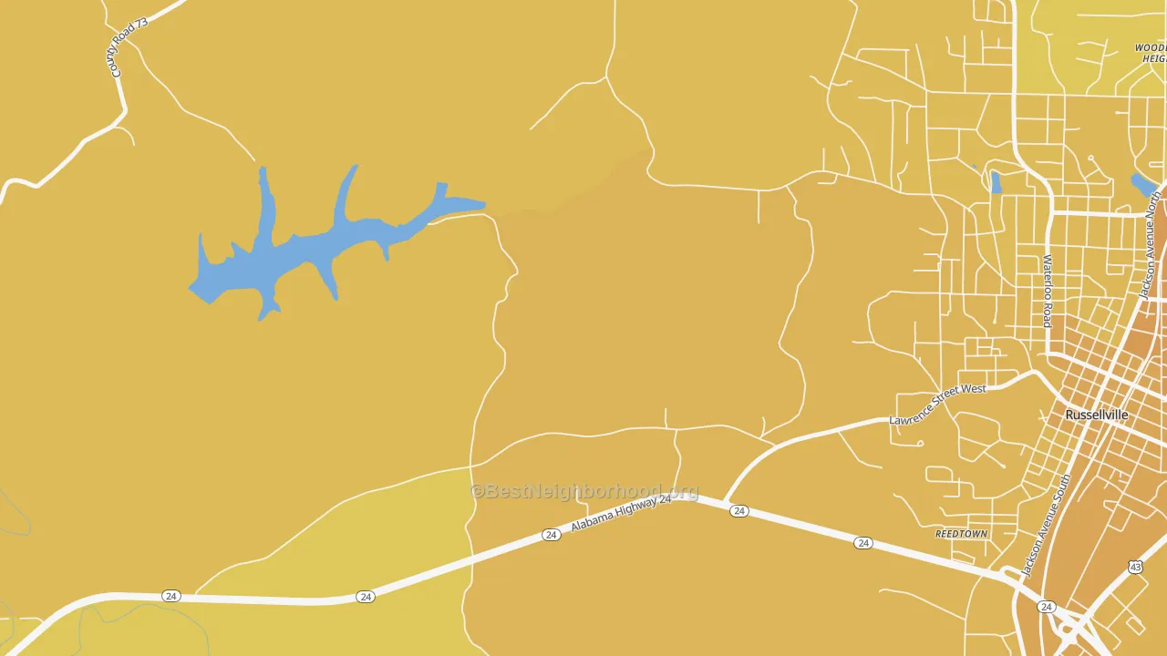Map of the best neighborhoods in the Reedtown area, with better matches in green and worse matches in red