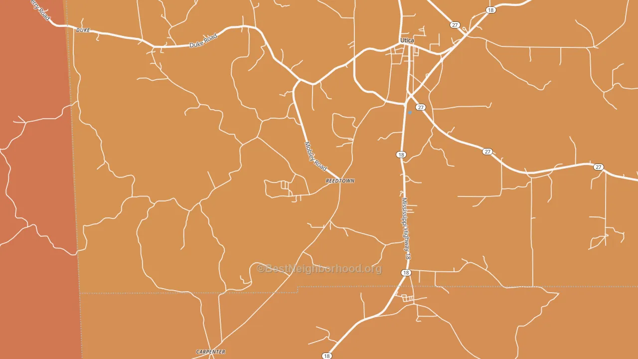Map of the best neighborhoods in the Reedtown area, with better matches in green and worse matches in red