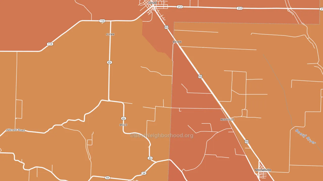 Map of the best neighborhoods in the Reedville area, with better matches in green and worse matches in red