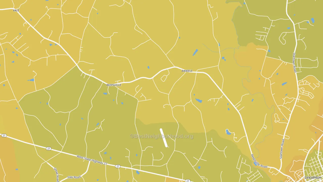 Map of the best neighborhoods in the Reepsville area, with better matches in green and worse matches in red