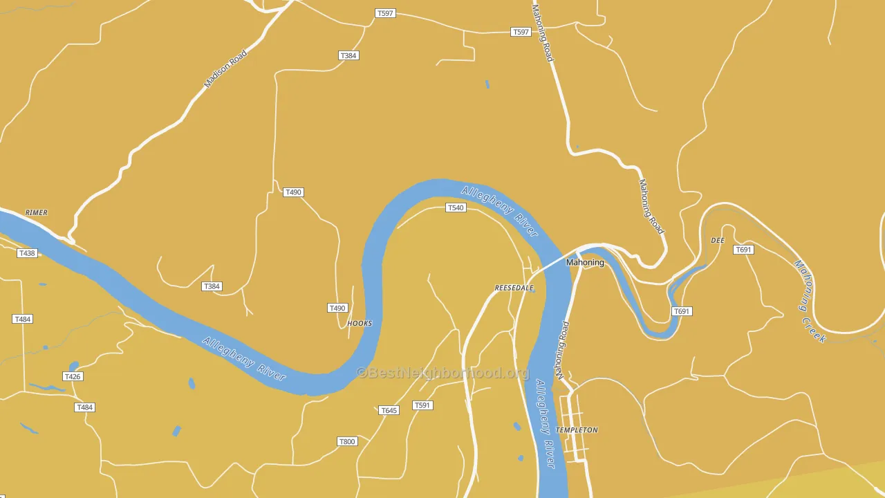 Map of the best neighborhoods in the Reesedale area, with better matches in green and worse matches in red