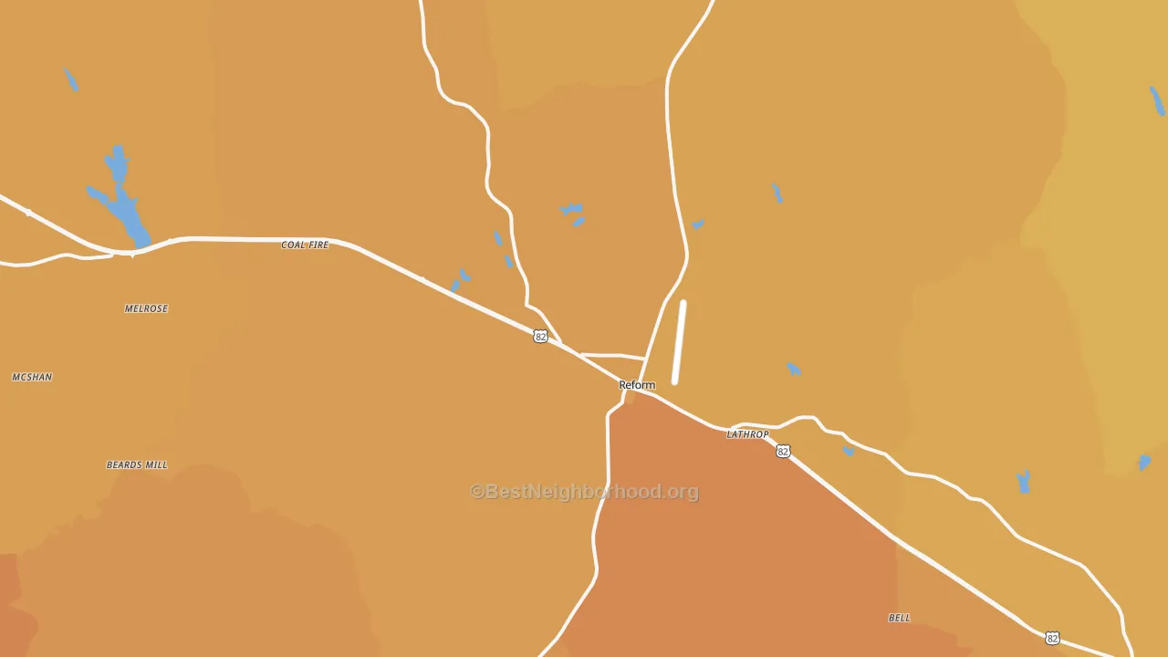 Map of the best neighborhoods in the Reform area, with better matches in green and worse matches in red