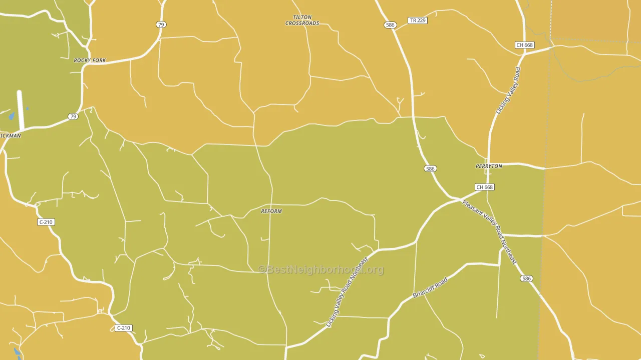 Map of the best neighborhoods in the Reform area, with better matches in green and worse matches in red