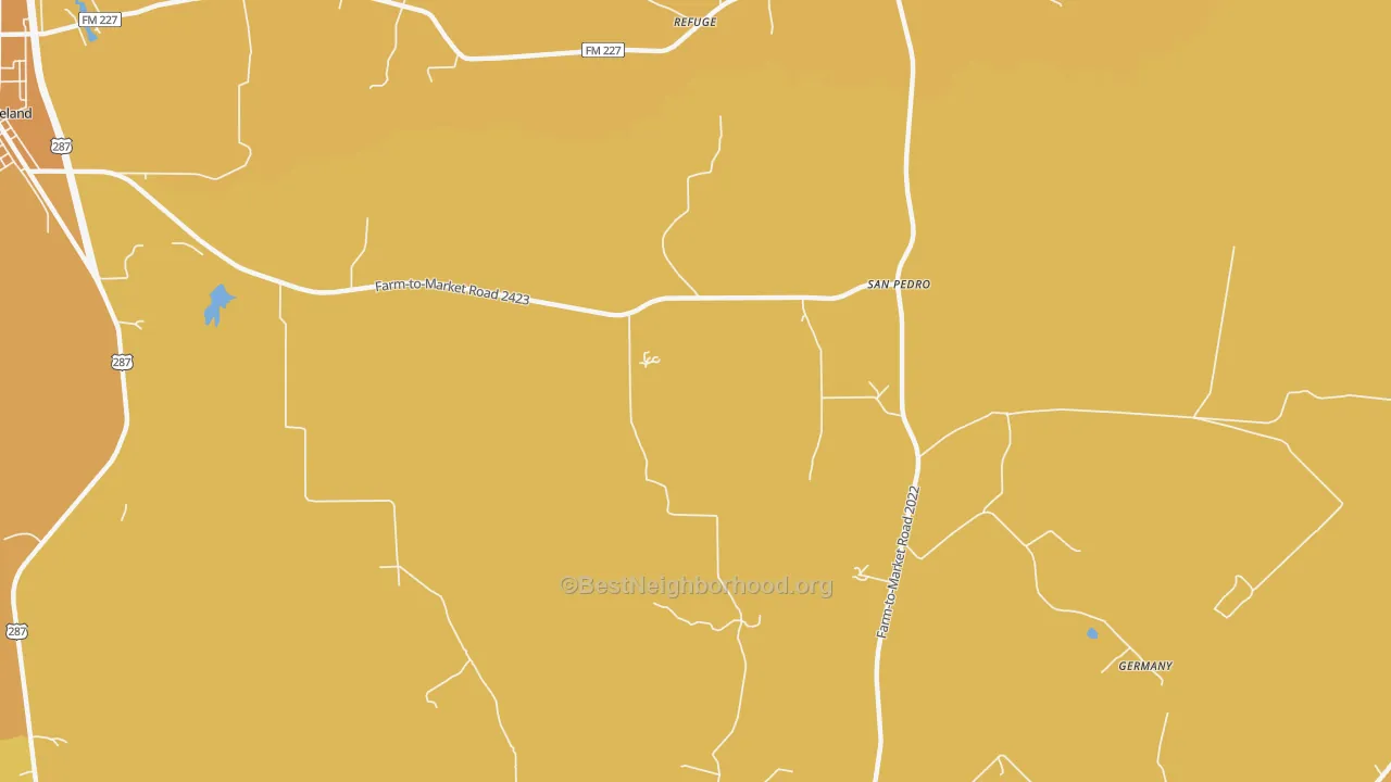 Map of the best neighborhoods in the Refuge area, with better matches in green and worse matches in red